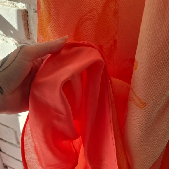 spaghetti Strap Orange Floral Slip Dress with draped hem Y2K - Picture 5 of 7